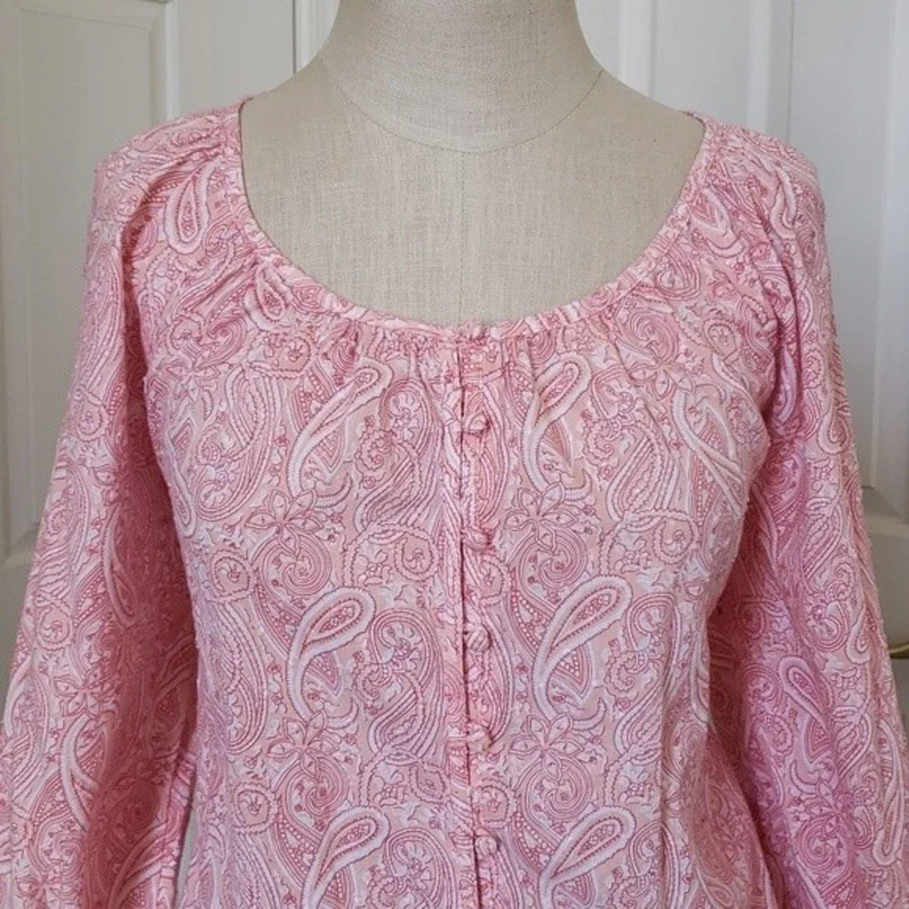 St. John’s Bay Coral Paisley Boho Peasant Top Petite Large - Picture 6 of 10